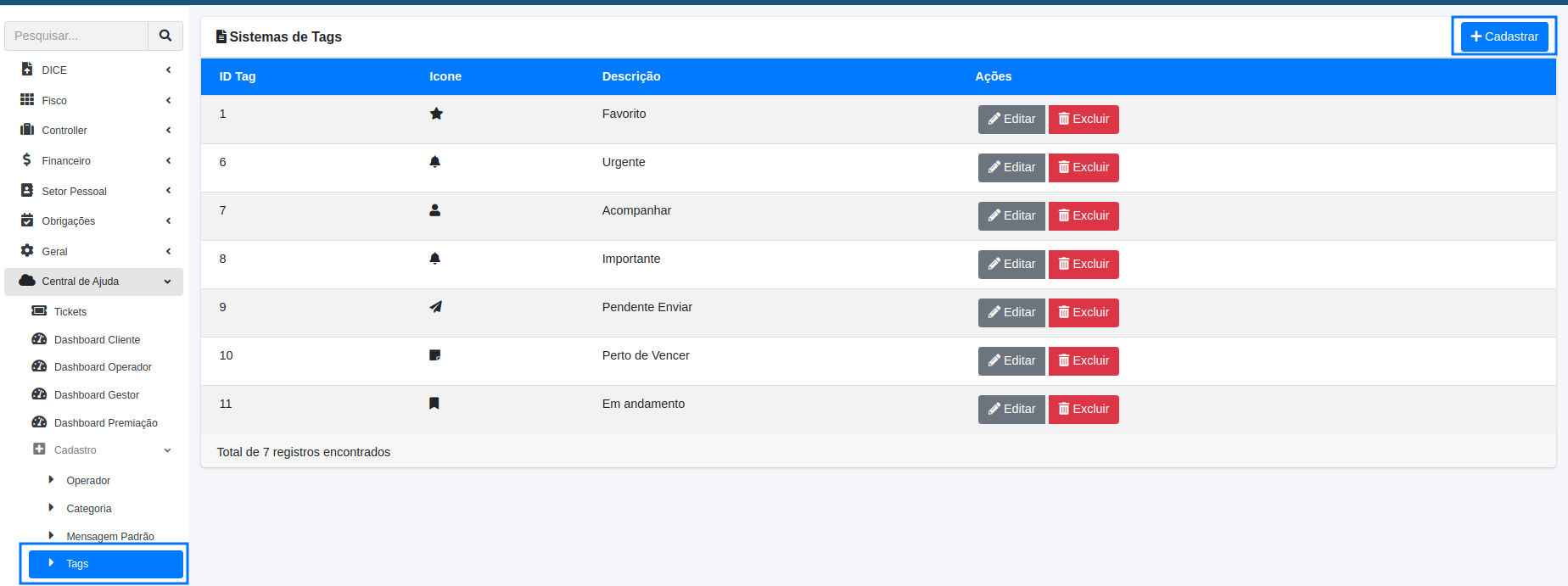 cadastro de tag passo 1