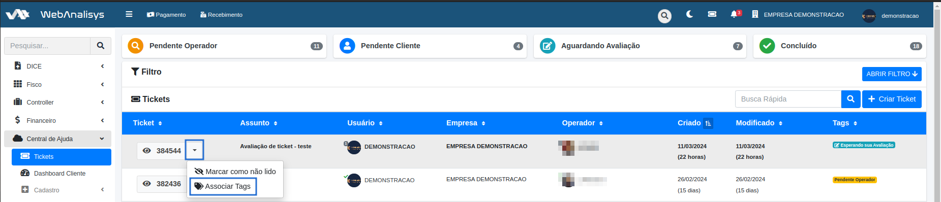 Associar tag passo 1